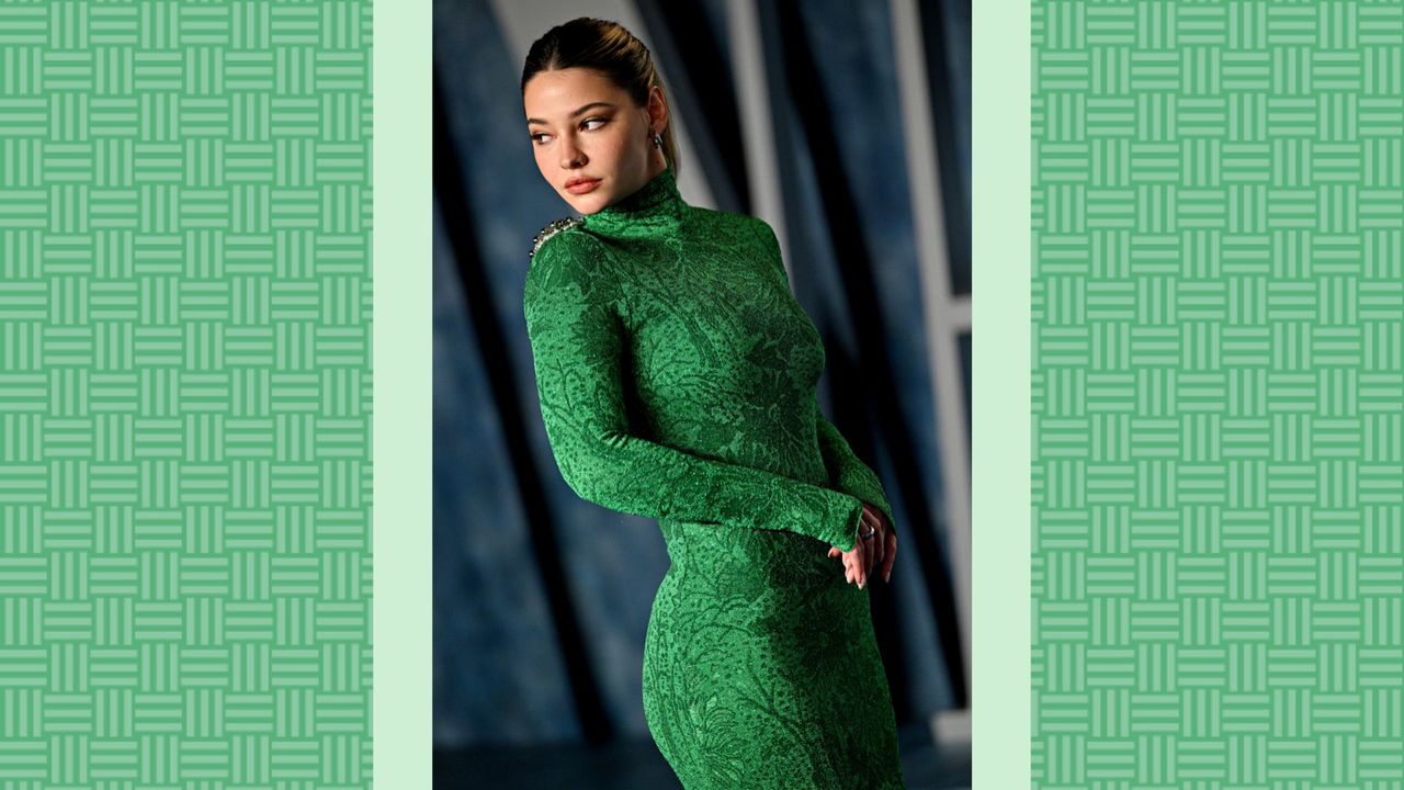 Madelyn Cline attends the 2023 Vanity Fair Oscar Party Hosted By Radhika Jones at Wallis Annenberg Center for the Performing Arts on March 12, 2023 in Beverly Hills, California