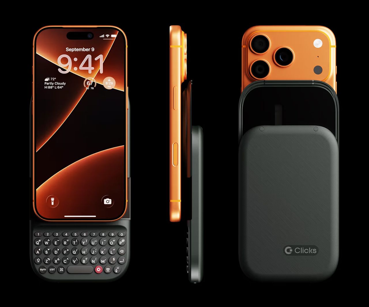 Clicks Power Keyboard with an iPhone attached to it