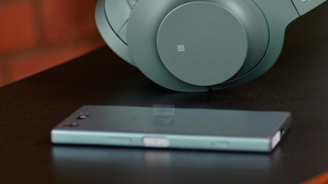 Sony's elongated power button stands out here against the green of the rest of the handset