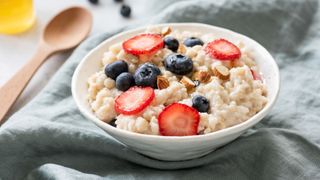 Porridge with blueberries and strawberries on top