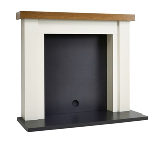 Homebase Hanson Timber Work fireplace is finished with an ivory surround and oak veneer mantelpiece Finished in Oak, Ivory and Anthracite