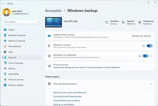 Windows Backup settings