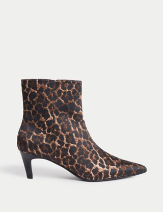 Wide Fit Leopard Print Kitten Heel Ankle Boots