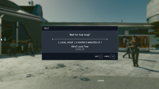 Starfield wait menu with text that asks how long you want to wait