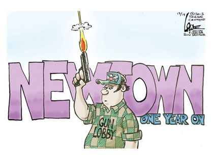 Editorial cartoon Newtown gun lobby