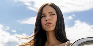 kelsey asbille's monica dutton standing outside on yellowstone season 3