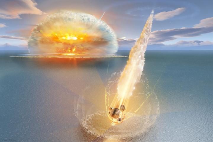 An artist&#039;s depiction of the dual meteor strike.