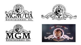 Three black and white MGM logos from 1982-1986 and opening credits still from Strange Brew film, with a blue background.