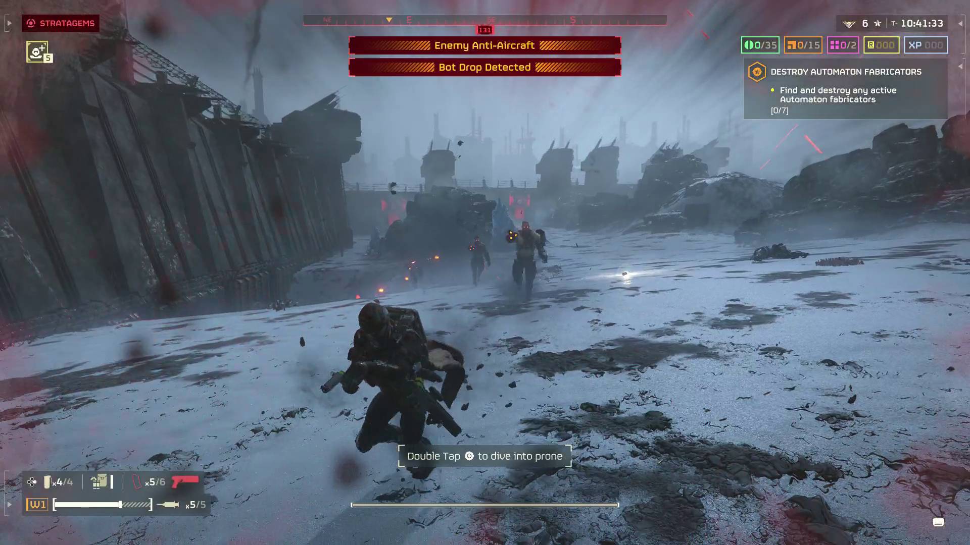 Helldivers 2 Cyborgs helldiver running away from cyborgs