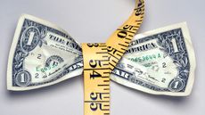 Tape measure wrapped around a dollar bill