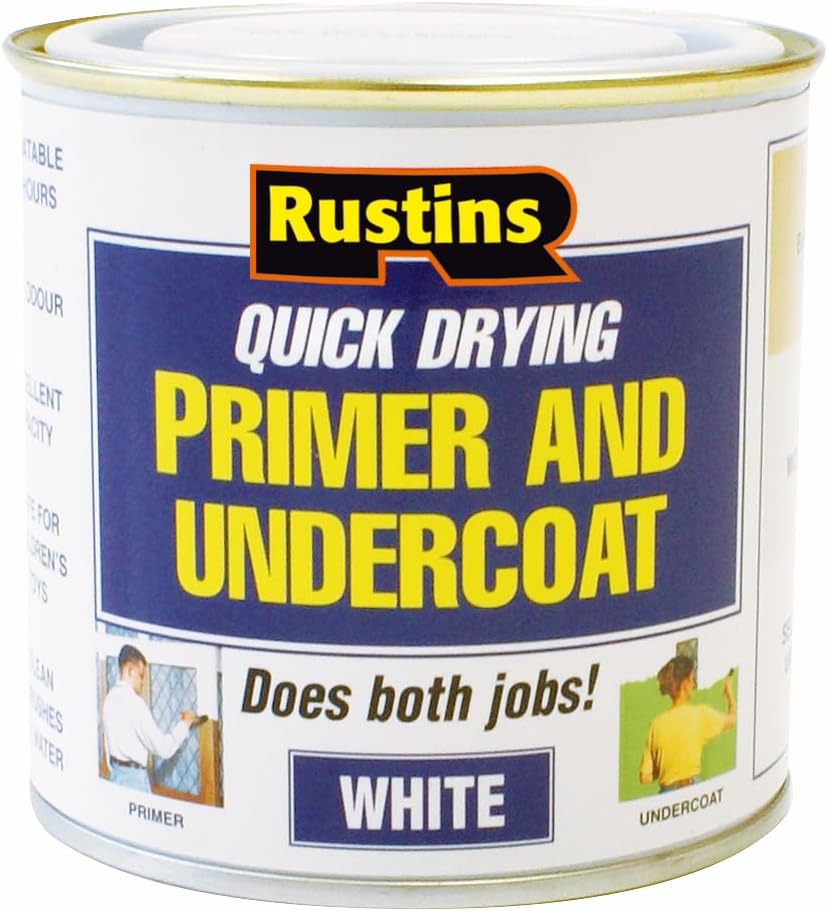 Rustins Whpu500 500ml Quick Dry Primer Undercoat - Fast-Drying Paint Base for Smooth Coverage; Easy-To-Use Interior &amp;amp; Exterior Prep Coat for Walls, Woodwork &amp;amp; Diy Home Decorating