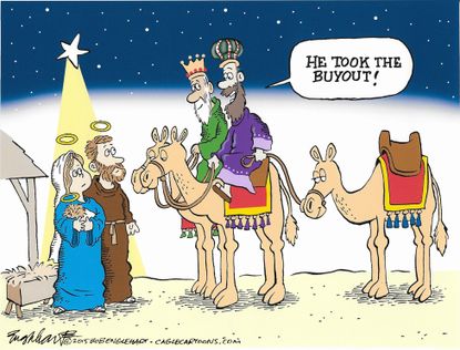 Editorial cartoon Christmas Buyout
