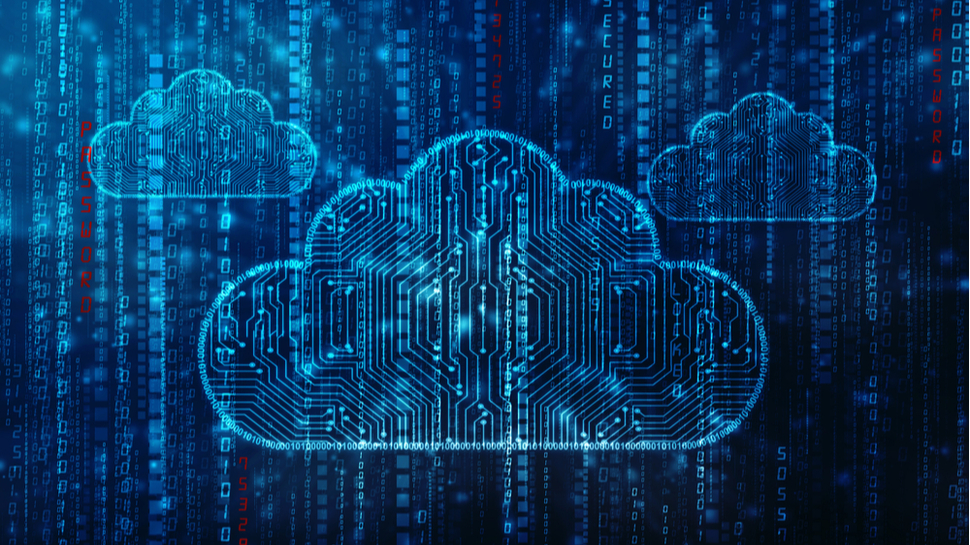 Nuages numériques sur fond bleu