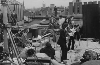 The Beatles perform their last-ever public concert on a rooftop in London's Savile Row on January 30, 1969