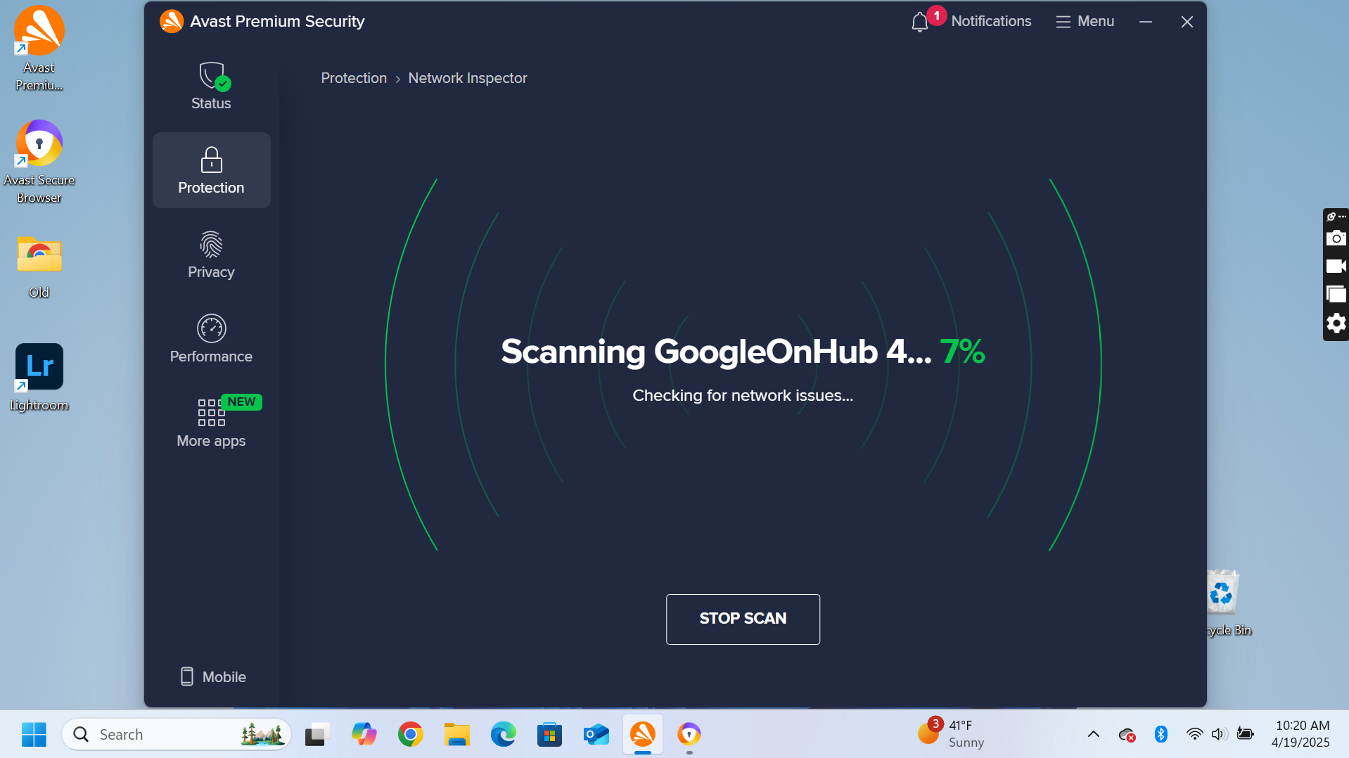 A screenshot of the Avast Premium network scan in action.