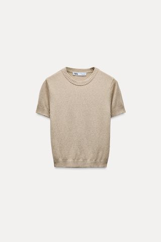 Basic Plain Knit Short Sleeve Top