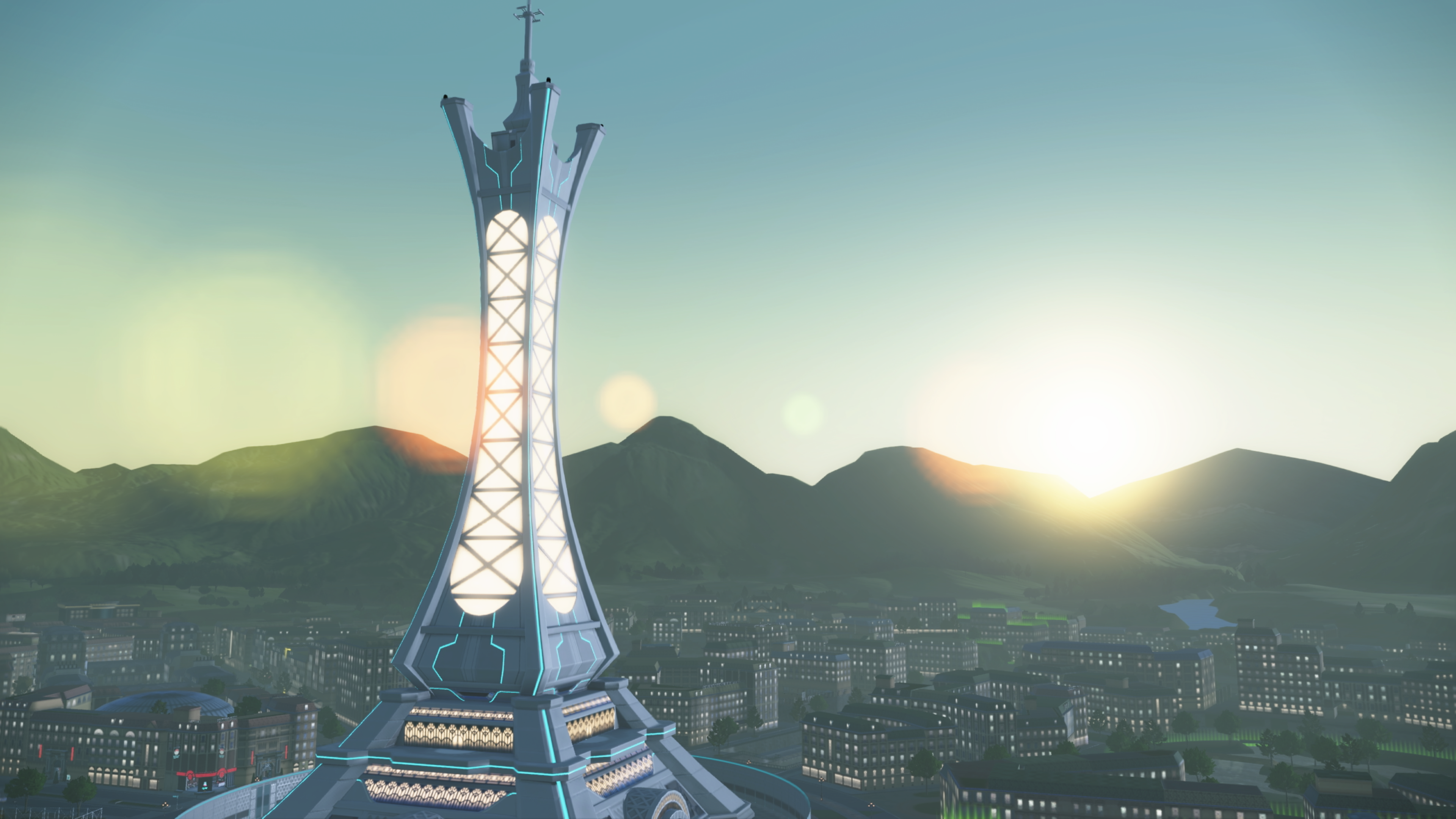 A screenshot showing a wide shot of the city in Pok&amp;eacute;mon Legends: Z-A