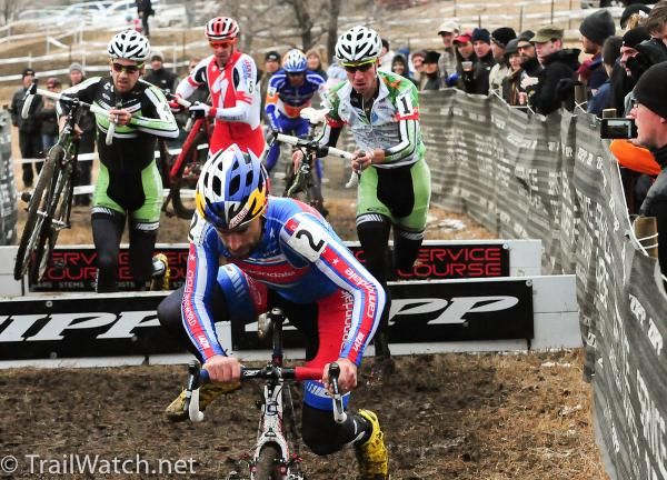 Tim Johnson leads on the barriers on the first lap