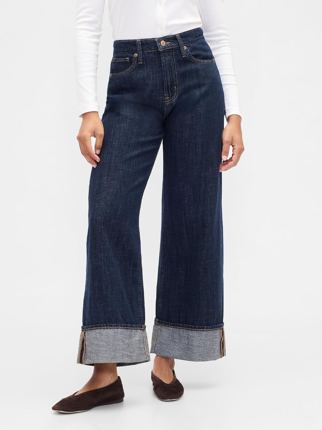 Gap Women's High Rise Wide Leg Jeans, Dark Wash Indigo 119, 34