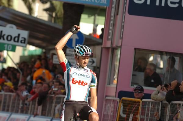 Matthew Lloyd (Omega Pharma-Lotto) pulls off his break attempt for a stage win at the Giro d'Italia.