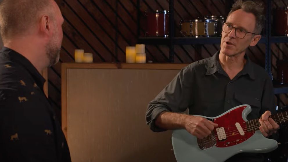 Earnie Bailey holding Kurt Cobain&#039;s Sky-Stang I Fender Mustang 