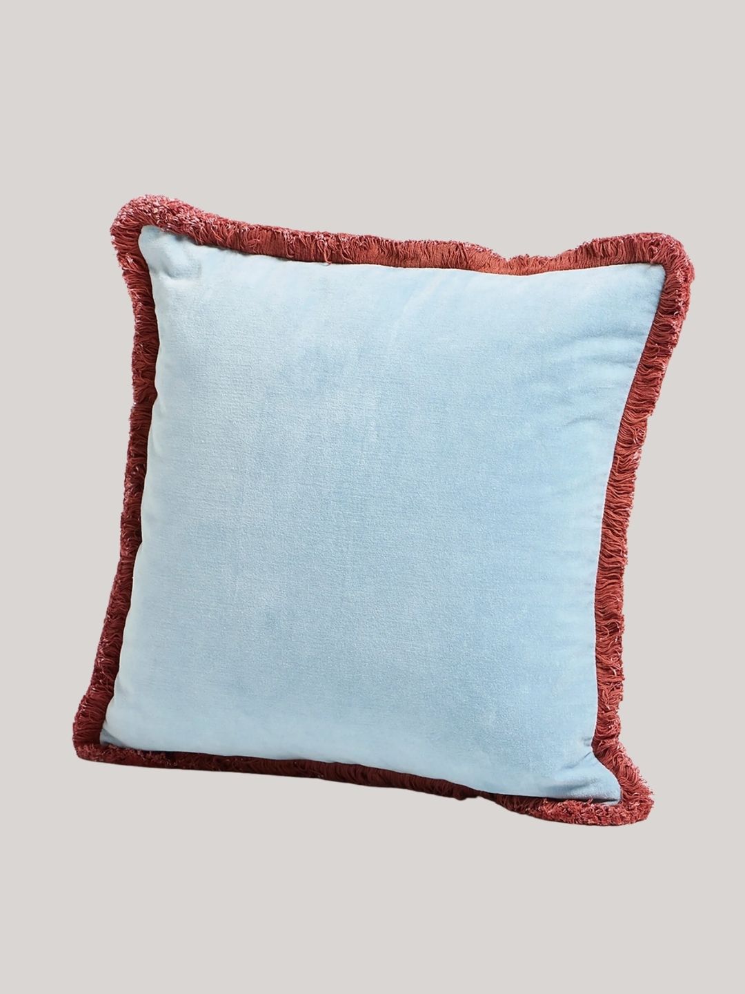Oliver Bonas, Issey Sky Blue Velvet Fringed Cushion Cover