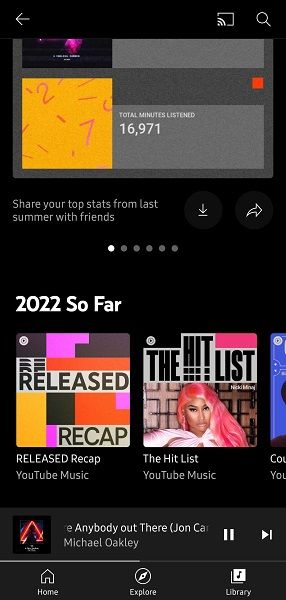 "2022 so far" selection showing hot songs so far during the year on YouTube Music.