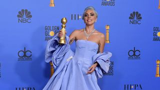 Winner for Best Original Song - Motion Picture for 'Shallow - A Star is Born' Lady Gaga poses with the trophy in the press room during the 76th Annual Golden Globe Awards at The Beverly Hilton Hotel on January 6, 2019 in Beverly Hills, California.