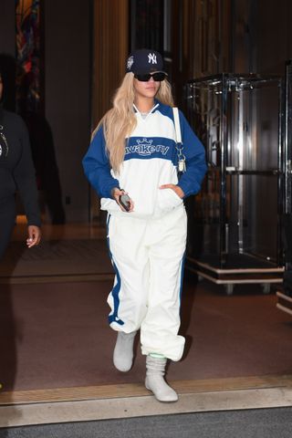 Rihanna wearing a vintage sweatsuit in new york city