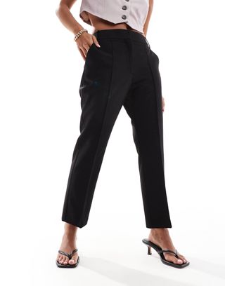 Asos Design Petite Tailored Seam Detail Slim Straight Ankle Grazer Trousers in Black