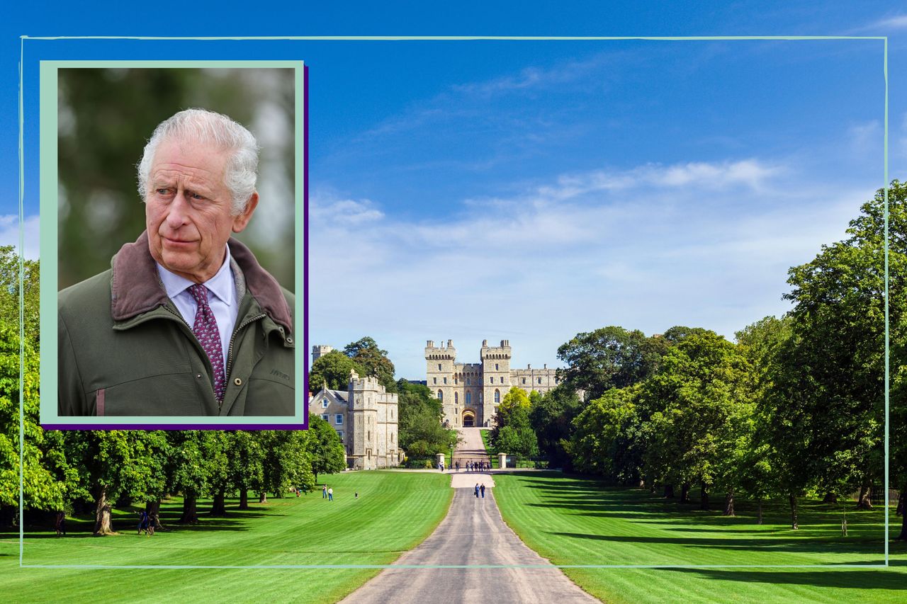 A collage of King Charles and Windsor Castle where the Coronation concert is held