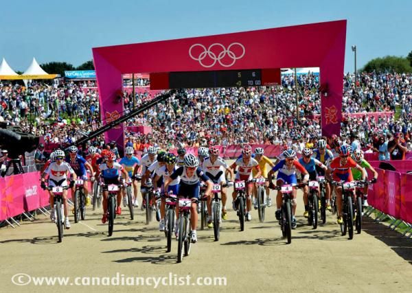 The start of the Olympic women's mountain bike race in London