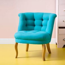 Oliver Bonas Button Cotton Tub Chair in Teal in yellow and pink room