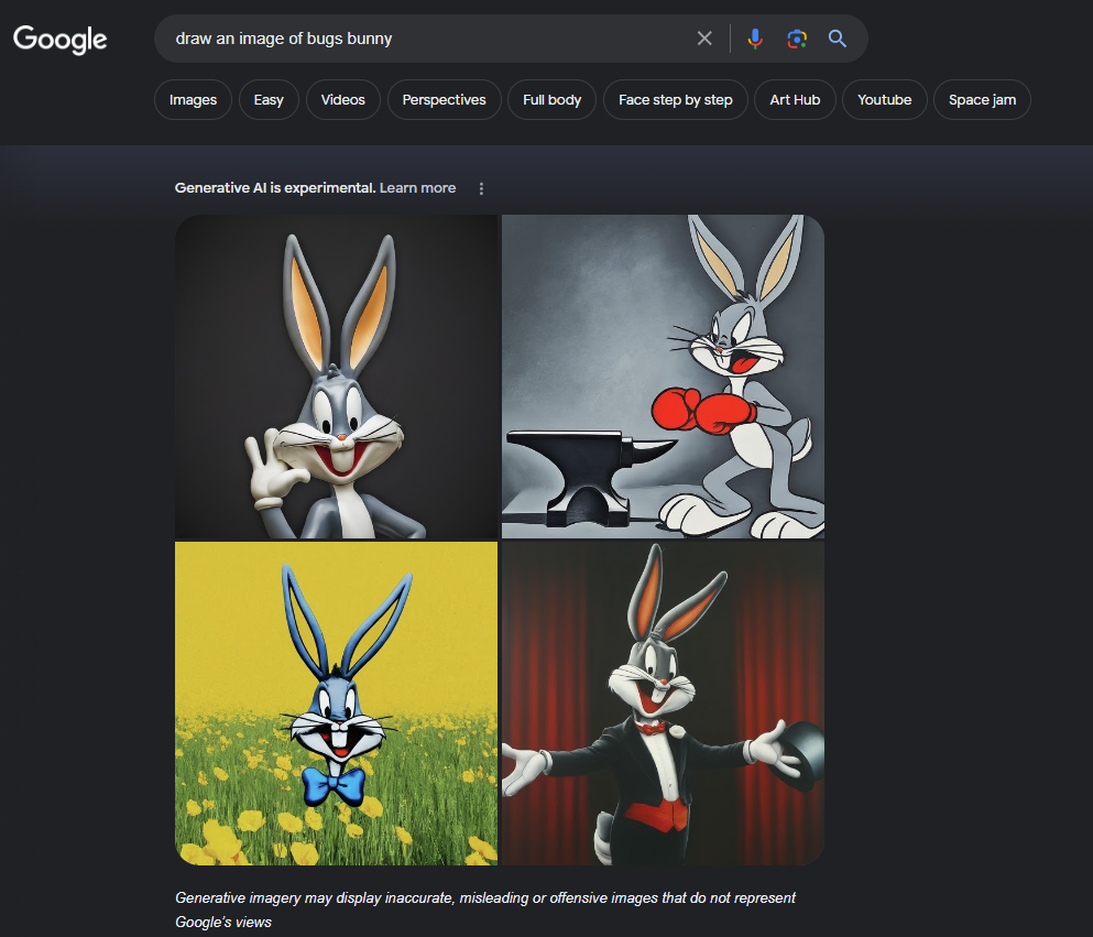 Bugs Bunny Generated by Google SGE