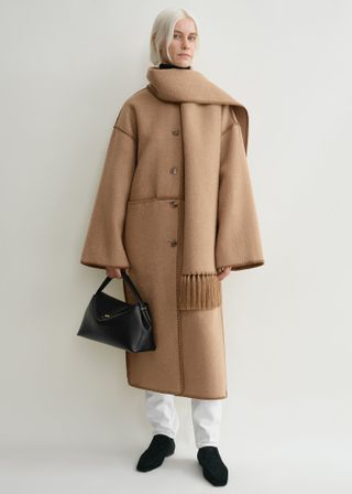 Embroidered Scarf Coat Camel