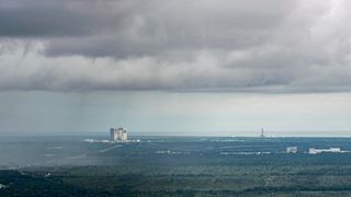 aerial view rocket in distance