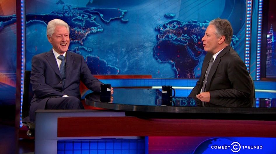 Bill Clinton and Jon Stewart talk Trump, trade