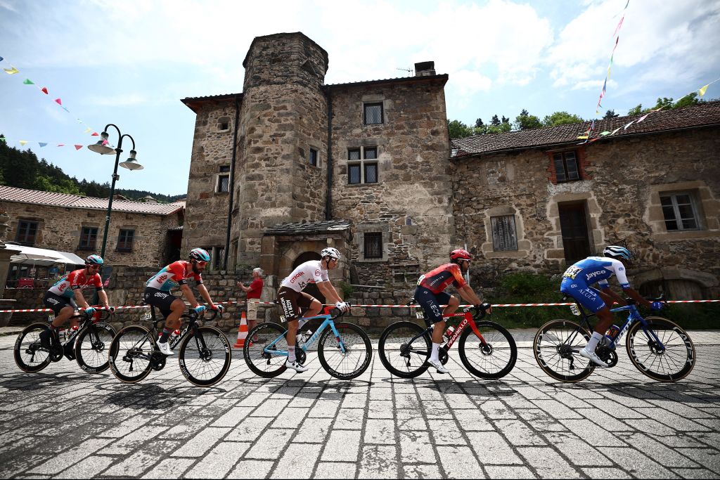 The 2023 Criterium du Dauphiné peloton in the first hour of racing of stage 3