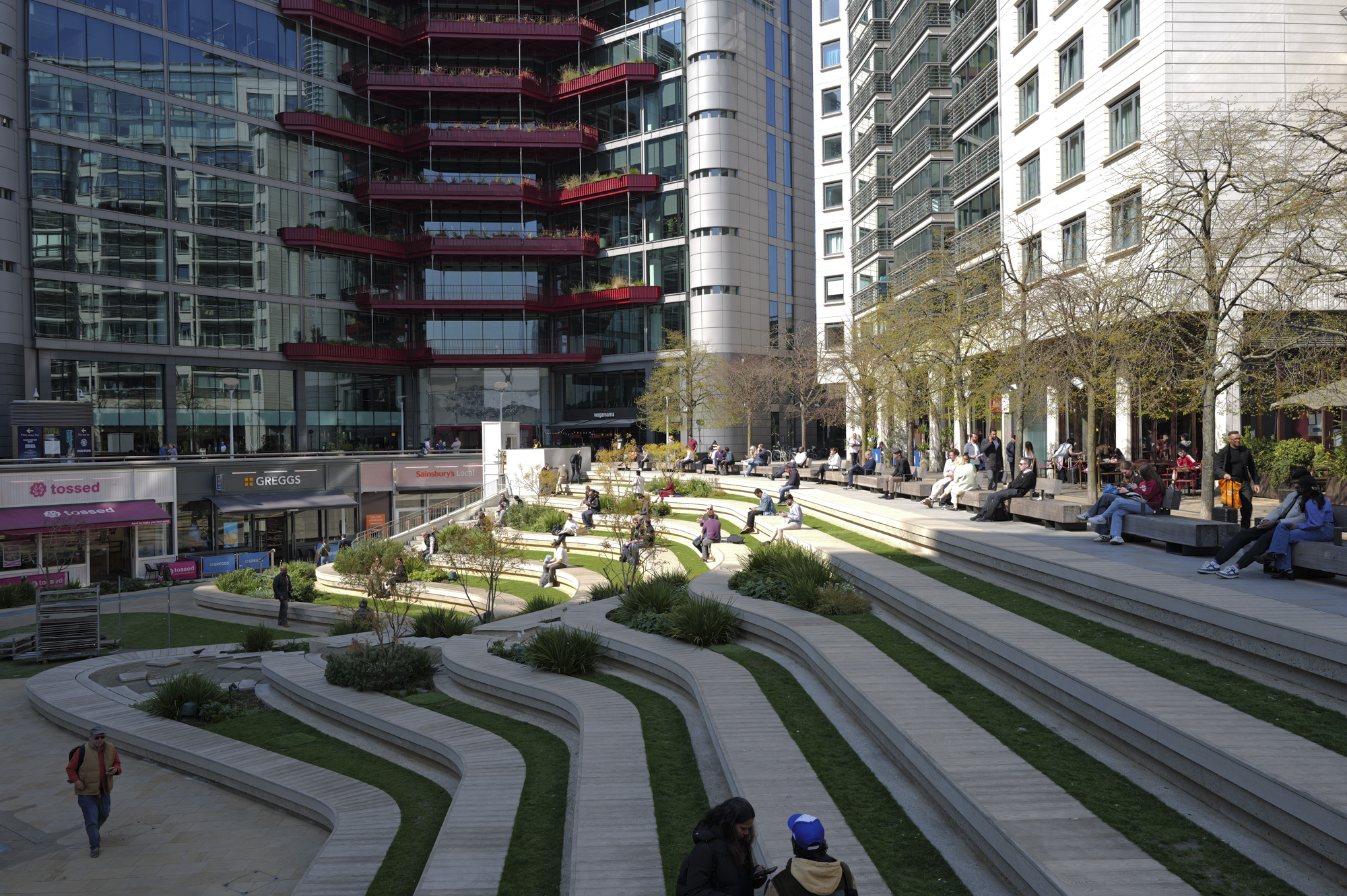 Leica Q3 sample photos – public city area surrounded by tall modern buildings