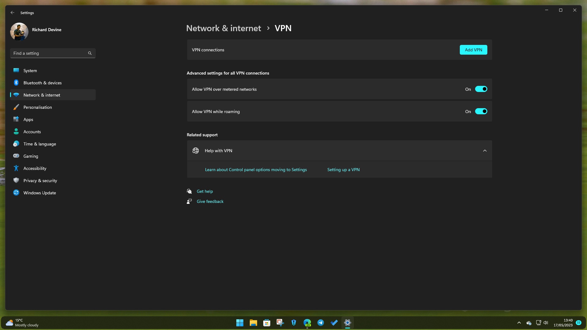 Настройки VPN в Windows 11