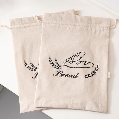 Gobisea 2 Pack Bread Bags for Homemade Bread - Plastic Lined - Keep Bread Fresh - Eco Reusable Linen Bread Bag Bread Storage Bags - 42cm X 32cm