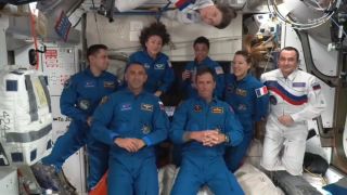 The Crew-13 astronauts aboard their new home, the International Space Station, on Oct. 1, 2026.