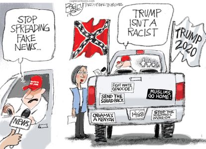 Political Cartoon U.S. Trump is not Racist Fake News Confederate Flag
