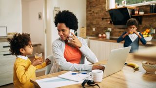 woman using voip at home