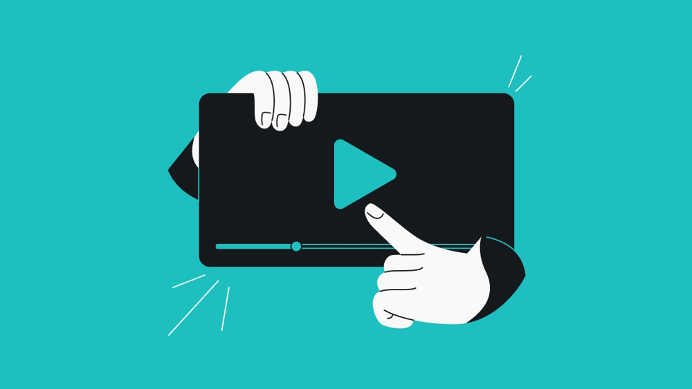 An illustration of two hands using a tablet featuring a Play symbol