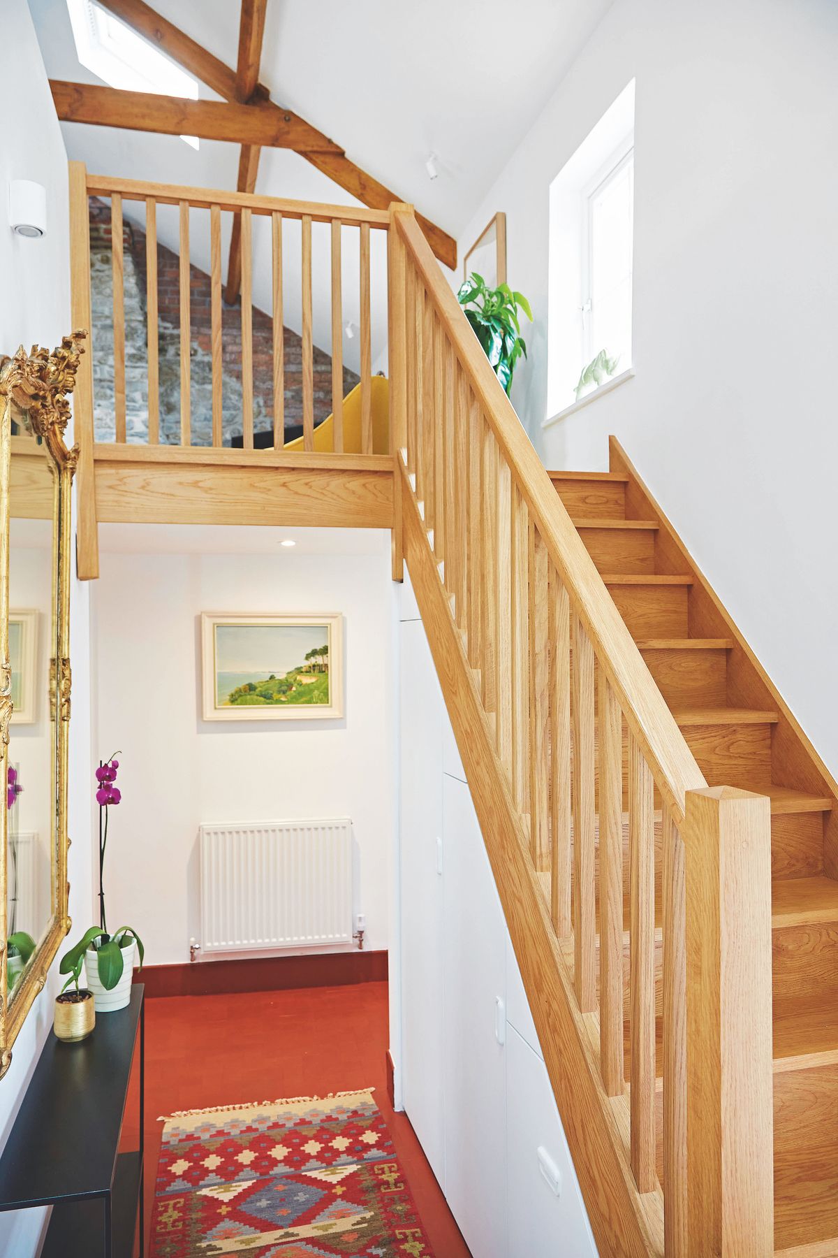 wooden staircase in renovated house