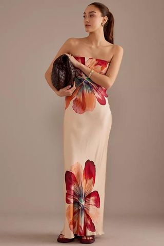 Anthropologie The Fleur Strapless Satin Maxi Slip Dress