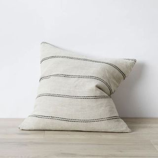 neutral striped square linen cushion