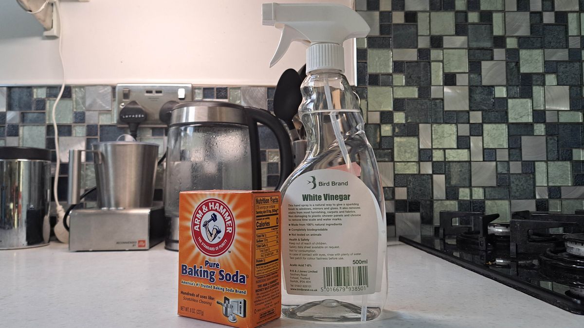 Baking soda and white vinegar on countertop