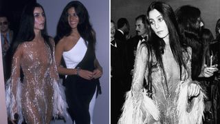 Two photos of Cher at the 1974 Met Gala